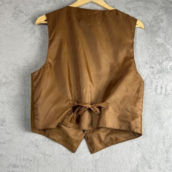M.J. Carroll Vest M Brown Leather Western‎ Rodeo Bohemian Cottagecore Cowgirl - Picture 3 of 7